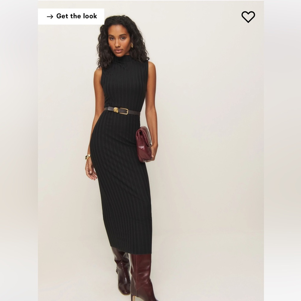 NWT Reformation Arabella Black Ribbed Knit Stretchy Dress - Medium